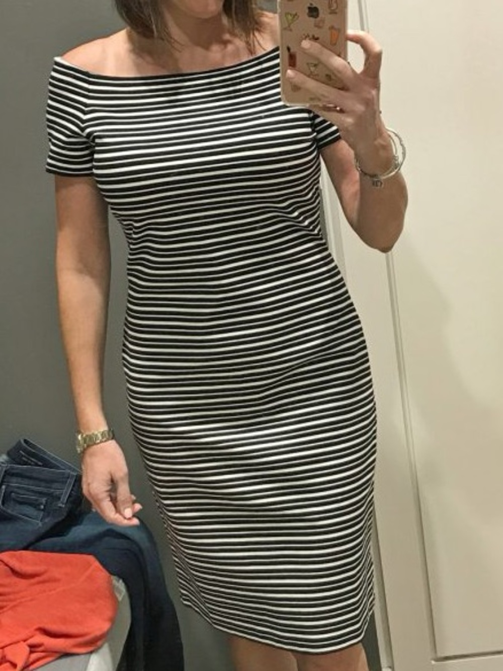 Ann Taylor size 14 Black and White boat neck Striped Bodycon Dress
